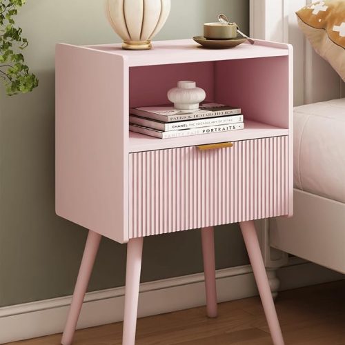 Modern Bedside Table With Storage Drawer Wood Shelf
