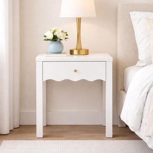 Scalloped Edge Bedside Table With Drawer Open Shelf