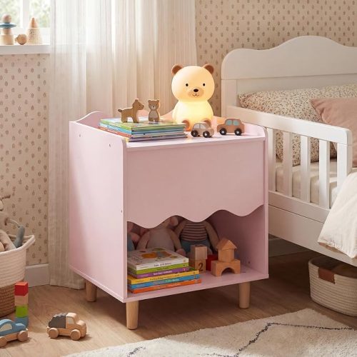 Kids Scalloped Side Table With Storage Compartment Wooden