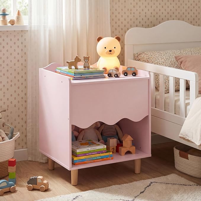 Kids Scalloped Side Table With Storage Compartment Wooden